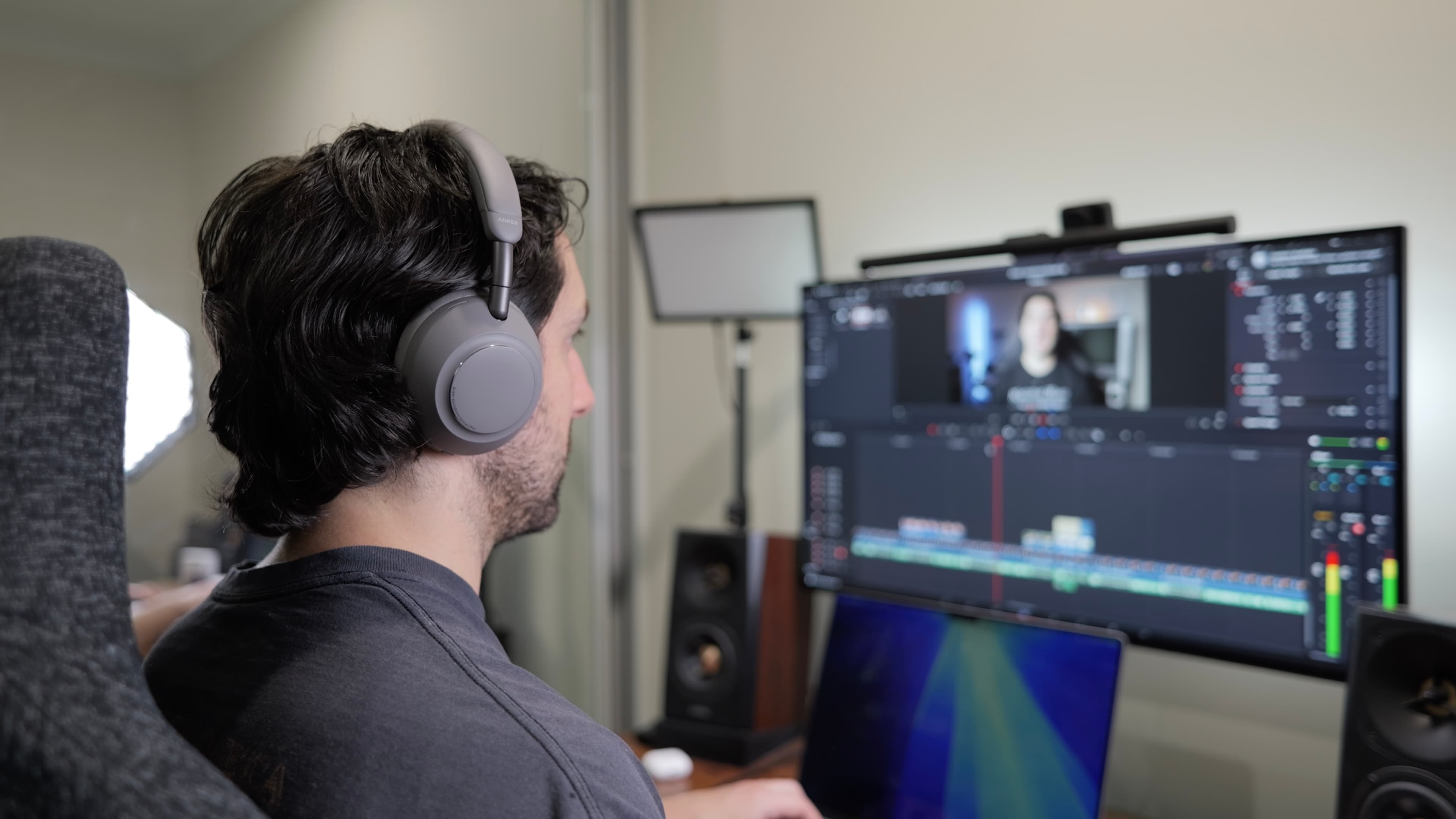 wearing space 2 pro headphones whilst working